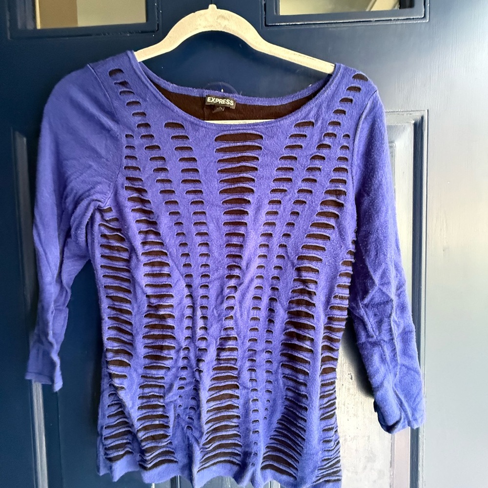 Express royal blue and black Cutout Knit sweater